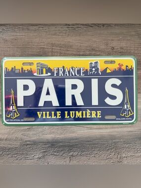 Paris Ville Lumière Decorative License Plate - Blue & Yellow NEW & SEALED
